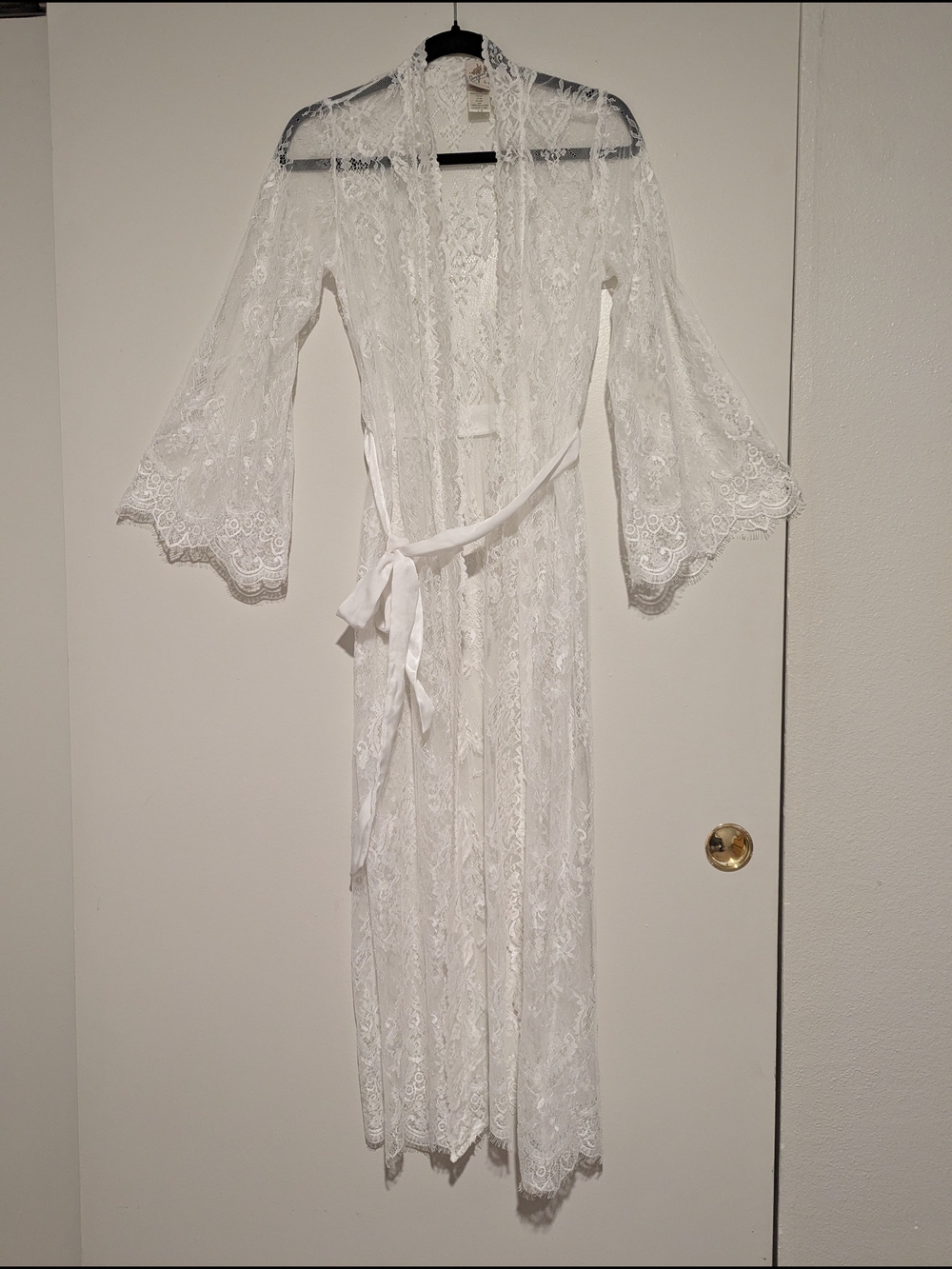 Jonquil by Diane Samandi White Sheer  Lace Maxi Duster Bridal Coquette Robe